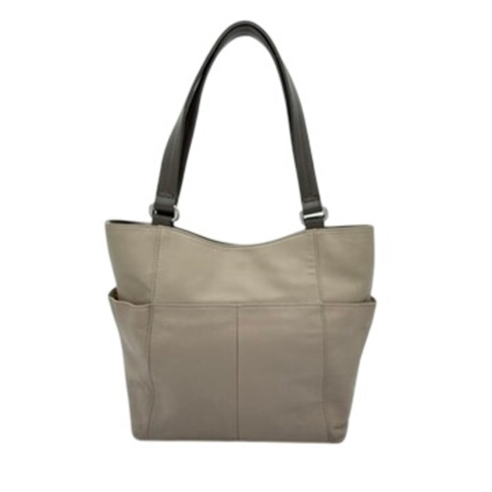 Tignanello Leather Tote Taupe Shoulder Bag NWOT Logo Lined Work Handbag - Picture 2 of 7